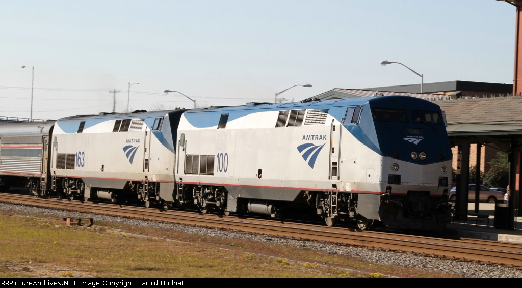 AMTK 100 & 163 lead train P092 into the station